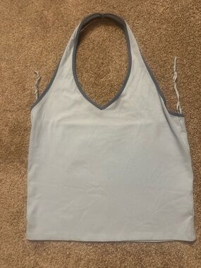 American Eagle Outfitters Pale Blue Ribbed Halter Tank with Gray Trim